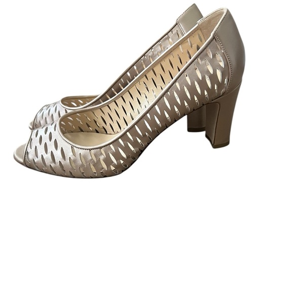 Aquatalia Elegant Champagne Roxy Peep-Toe Heels - Picture 2 of 3
